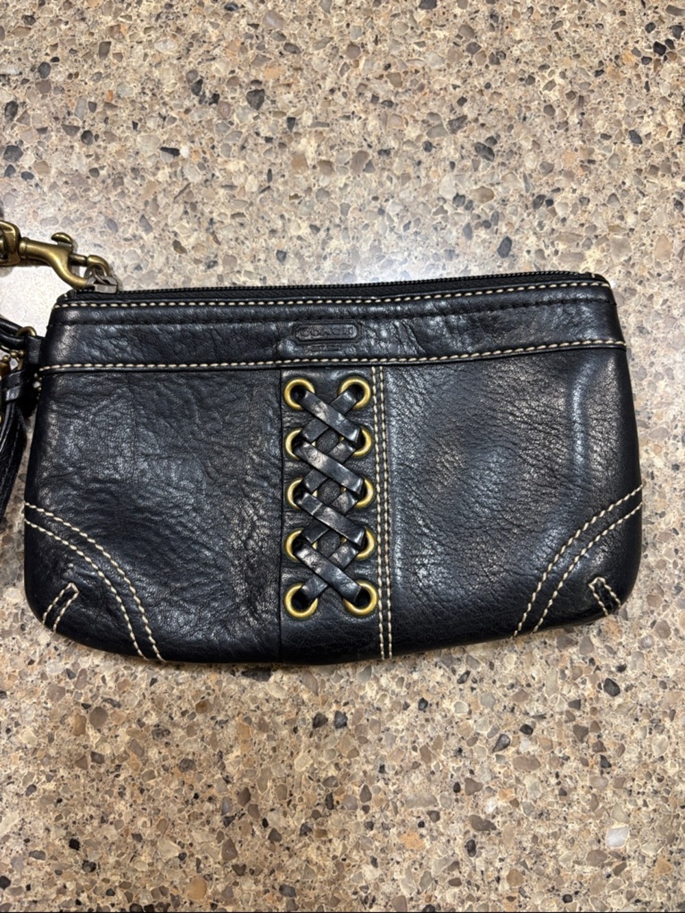 Coach Black Leather Lace-Up Wristlet with Gold Hardware - Picture 2 of 6